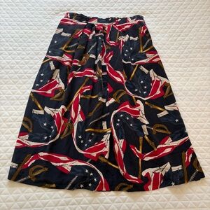 Jones New York Women’s Midi Skirt Size 14 Red White Blue Patriotic Vintage Flags